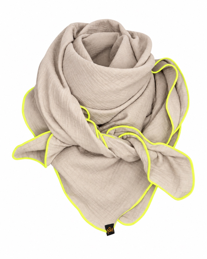 Musselin-Schal Damen Creme mit Neongelb 140 × 140 cm von OBERMUTTI